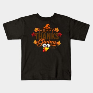 Happy Turkey Day Shirt Cute Little Pilgrim Gift Thanksgiving Kids T-Shirt